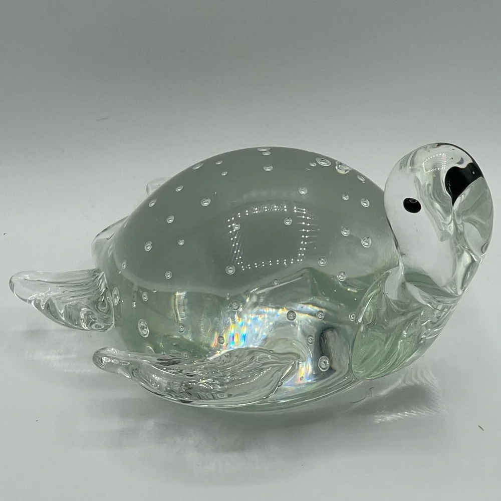 West Elm: Hand Blown Sea Turtle Clear Glass Paperweight with Bullicante Bubbles